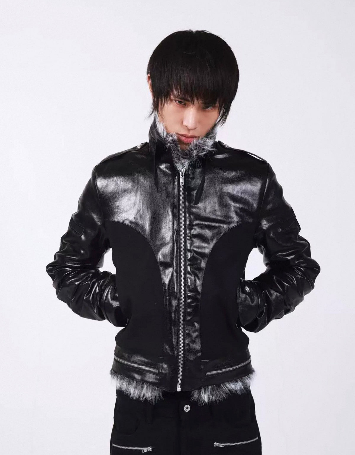 Cross Buckle Wax-Washed Fur Collar Padded Jacket