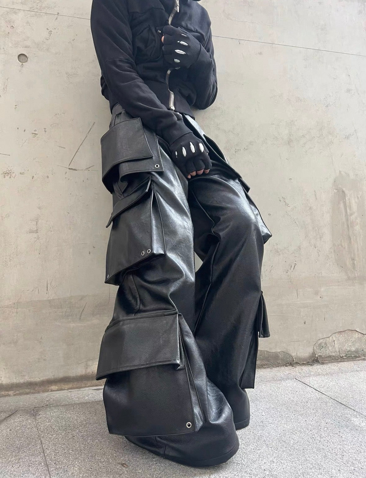 REBELWAVE  3D PU Leather Pants