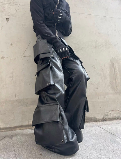 REBELWAVE  3D PU Leather Pants