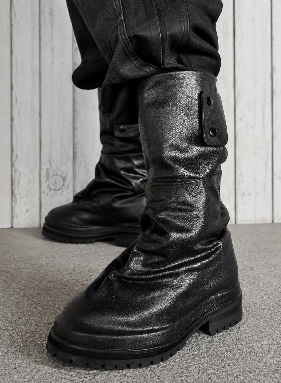 Vintage Washed Leather Mid-Calf Rider Boots