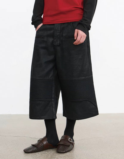 JCAESAR Ribbed Moto Capri Pants