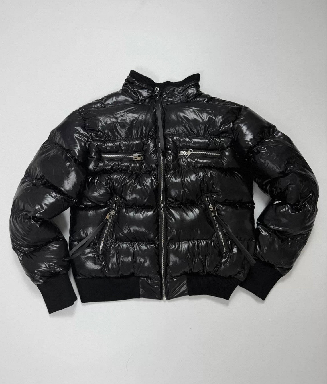 Glossy Detachable Hood Fur Collar Strap Padded Jacket