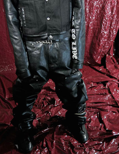 GROUPMAREK PU Leather Lettering Pants