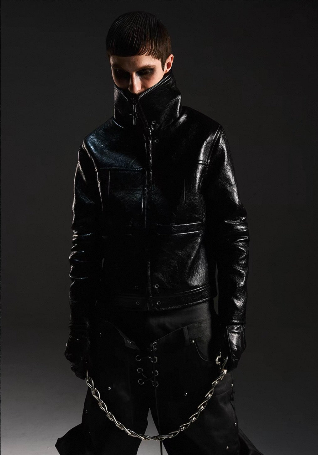 DARKRTPTS High Neck PU Lether Jacket