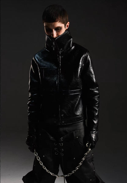 DARKRTPTS High Neck PU Lether Jacket