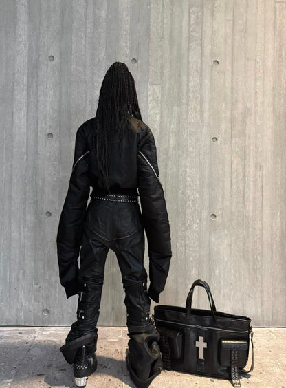 YOUWILLKNOW PU Lether Technical Flare Pants