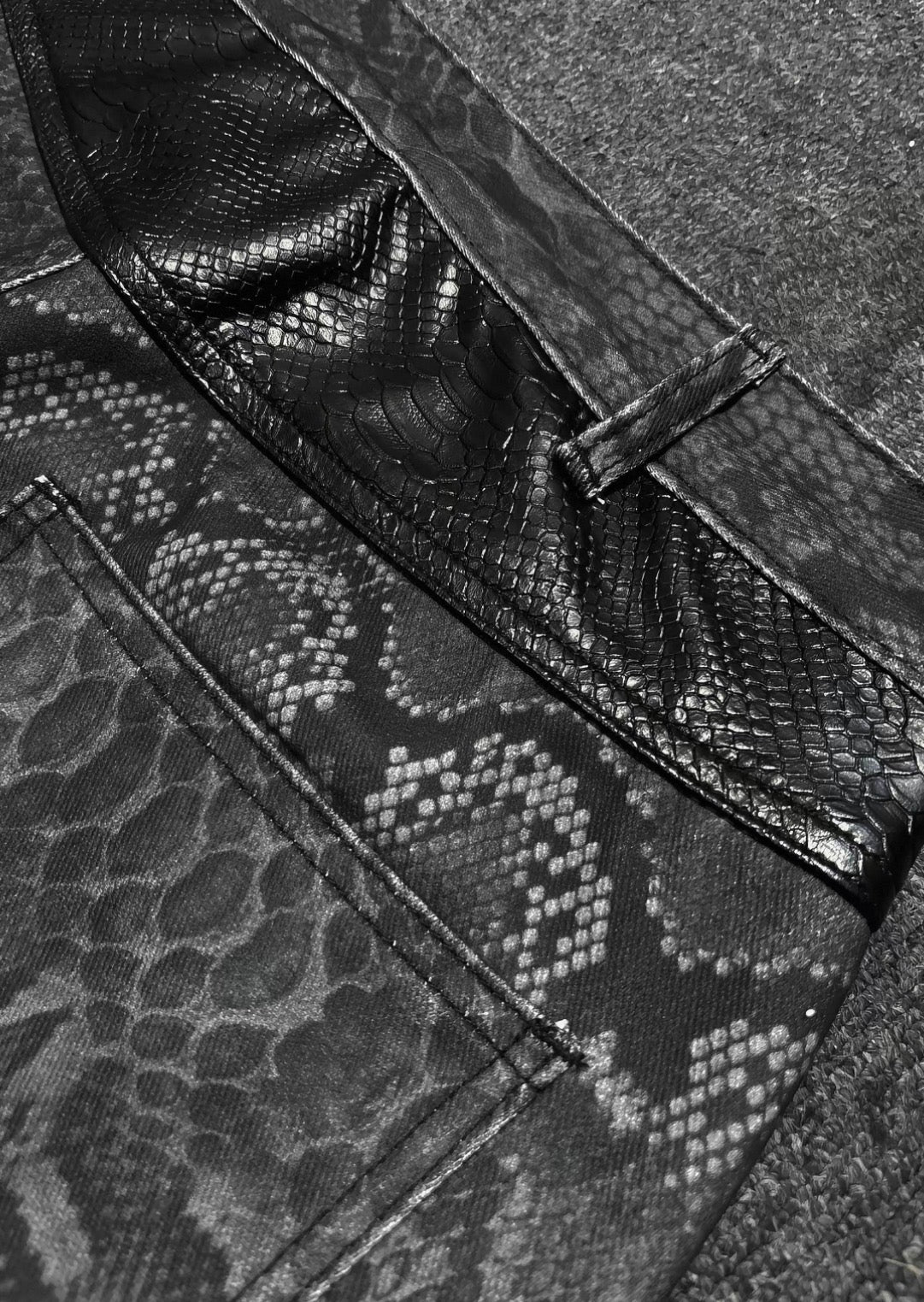 Snakeskin Panel Stacked Black Jeans