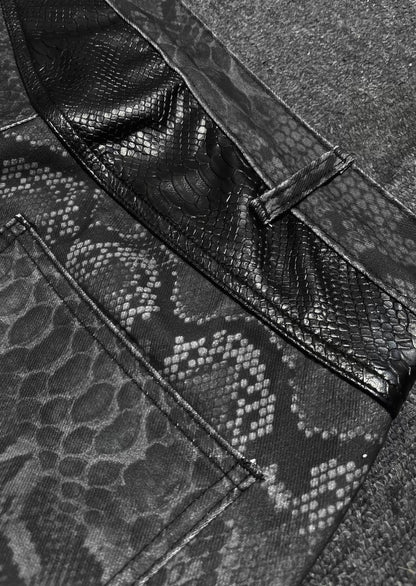 Snakeskin Panel Stacked Black Jeans