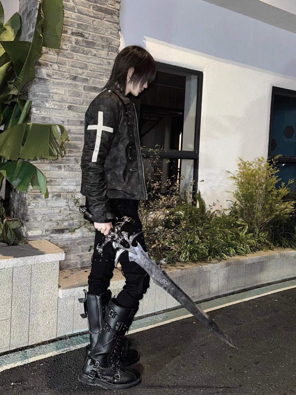 DETW ゴシッククロスバックル スリムレザージャケット SELFISH