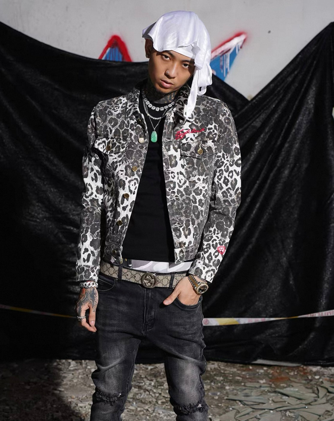 TGFCLUB Leopard Denim Jacket