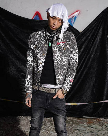 TGFCLUB Leopard Denim Jacket