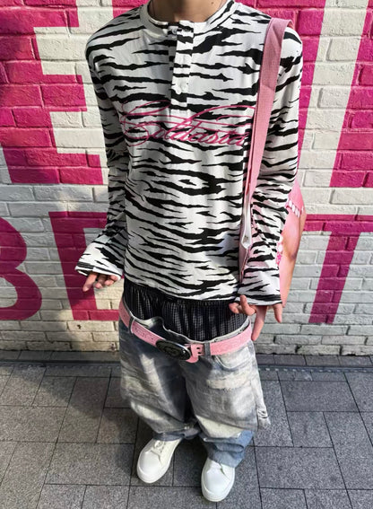 NUMB ASIA フラッシュプリント ゼブラ 長袖Tシャツ SELFISH
