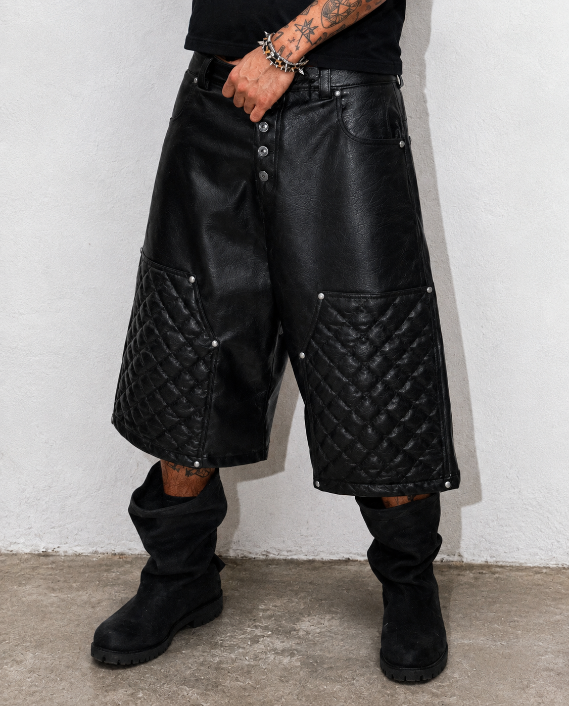 Vintage Diamond Quilted Cropped PU Leather Pants