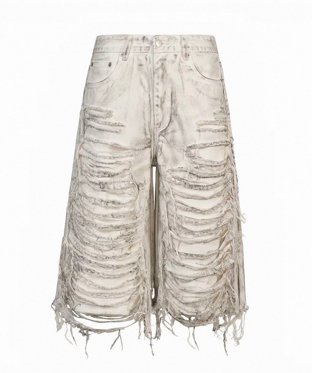 Distressed Waxed Denim Shorts