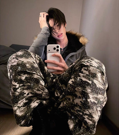 18K Rhinestone Camouflage Cargo Pants