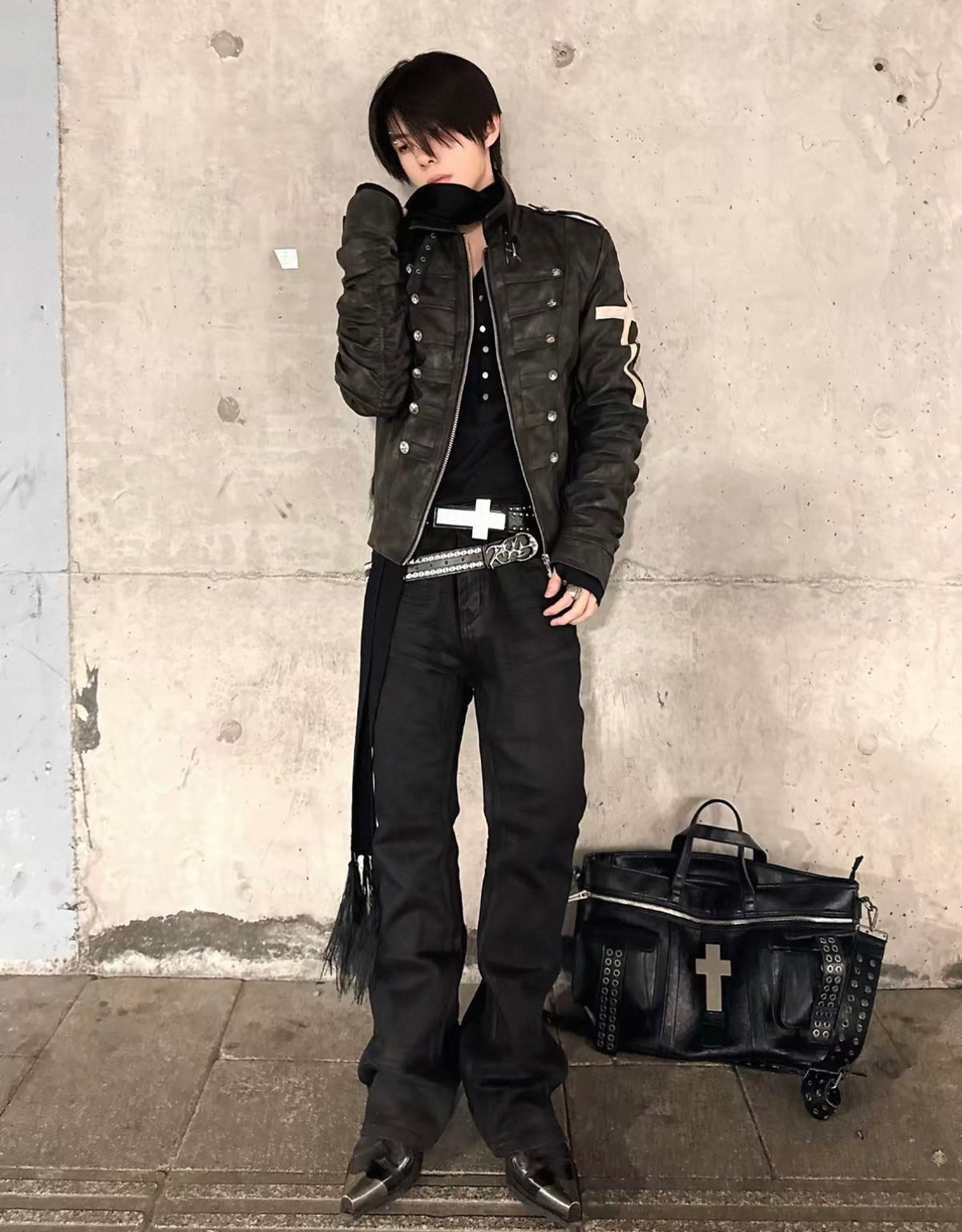 DETW ゴシッククロスバックル スリムレザージャケット SELFISH