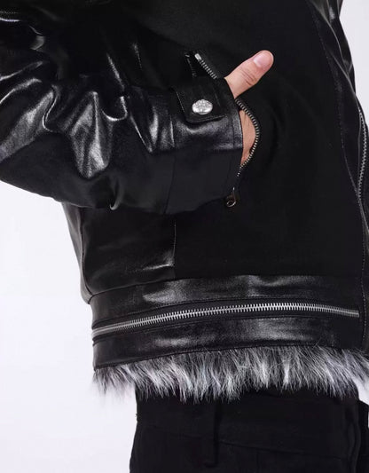 Cross Buckle Wax-Washed Fur Collar Padded Jacket