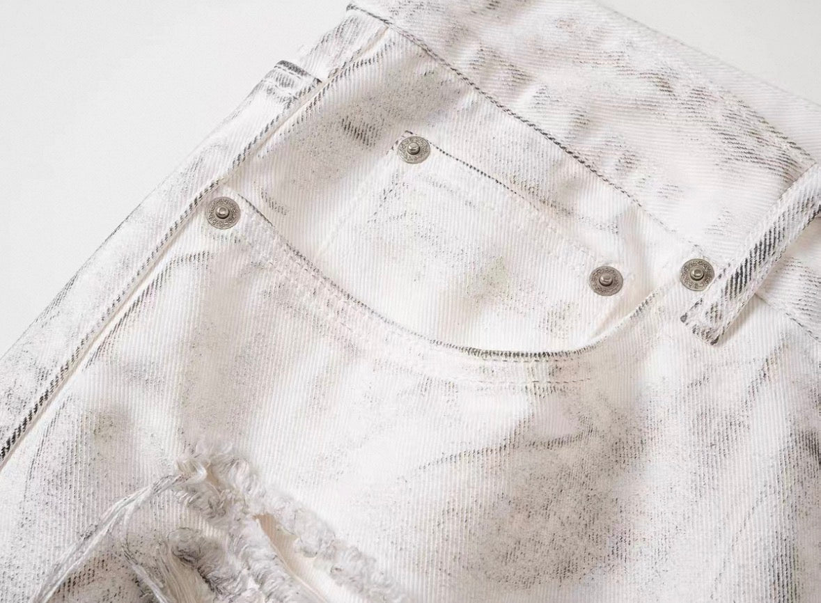 Distressed Waxed Denim Shorts