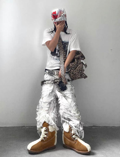 Distressed Waxed Denim Shorts