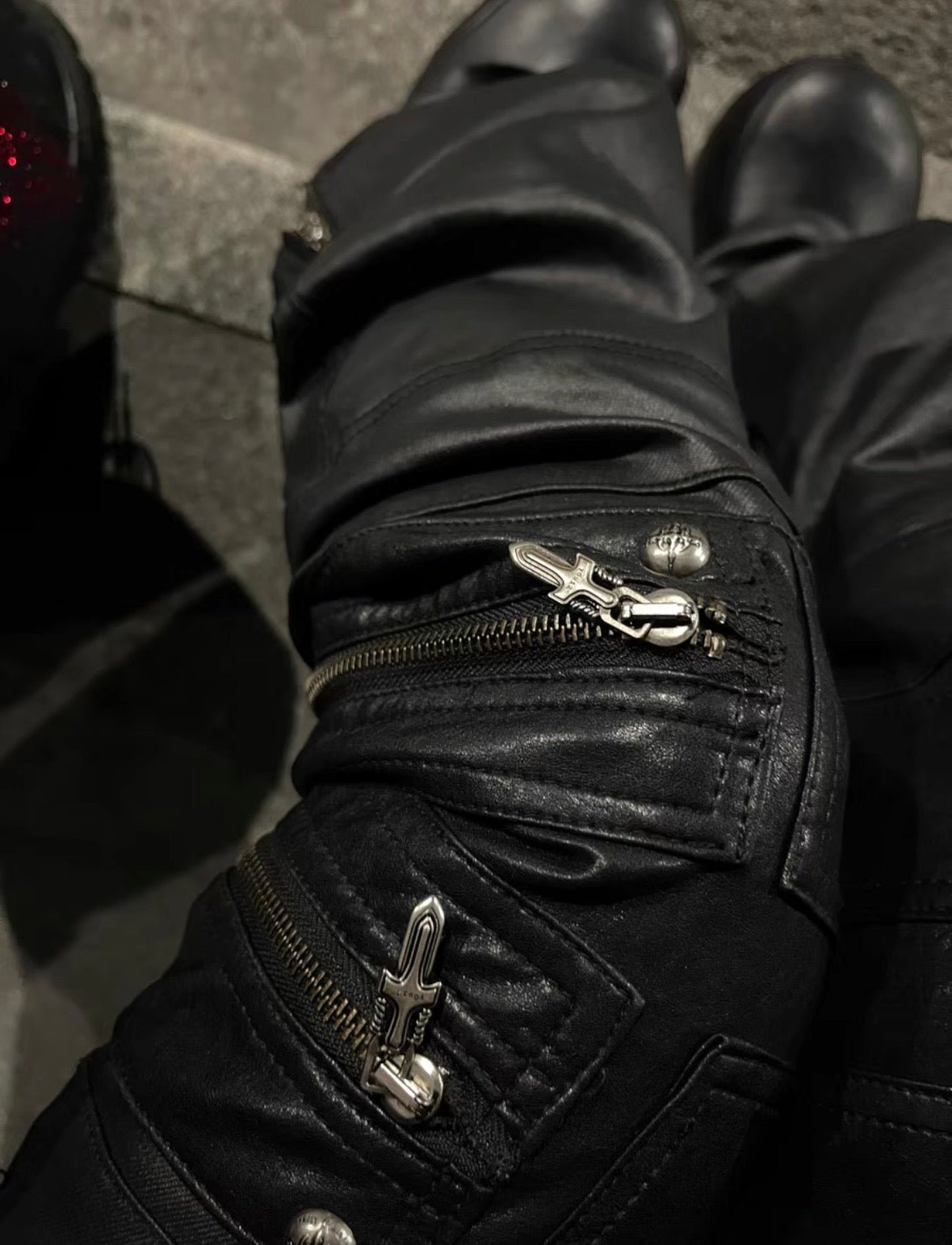 YOUWILLKNOW PU Lether Technical Flare Pants