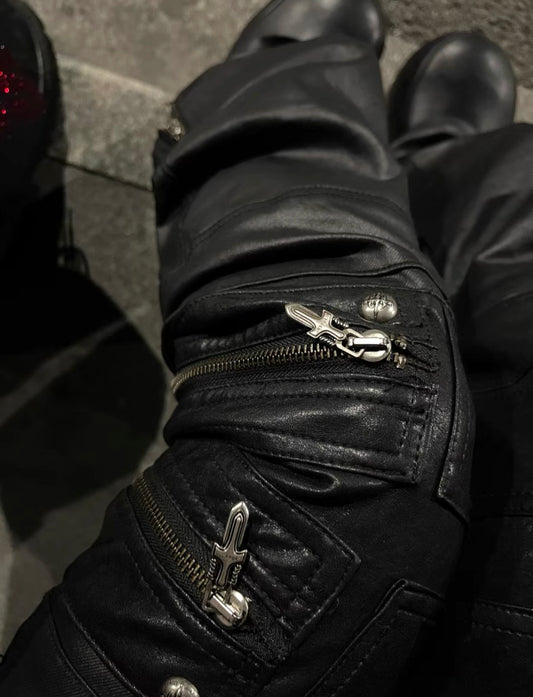 YOUWILLKNOW PU Lether Technical Flare Pants