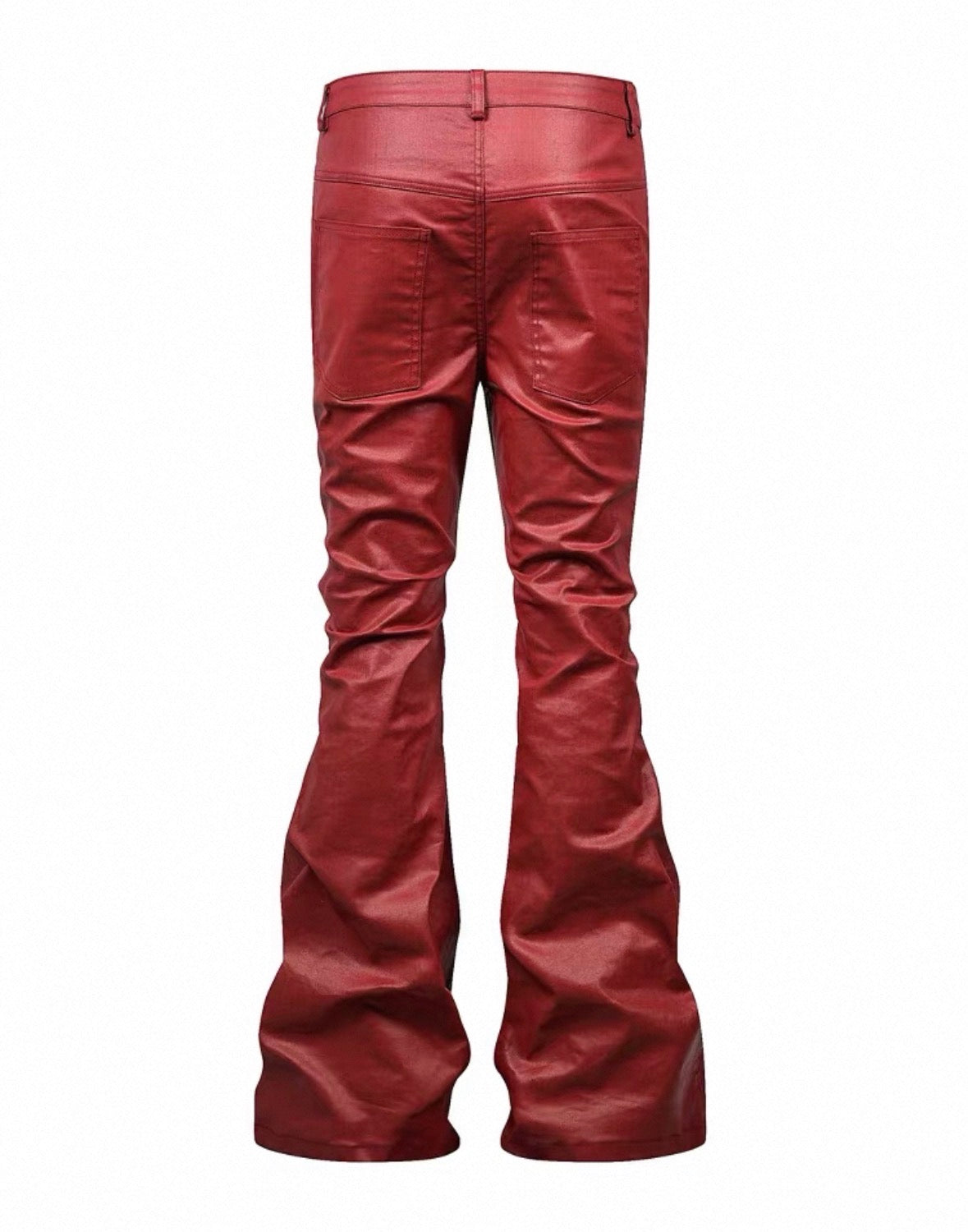 REVEL WAVE Red Lether Flare Pants
