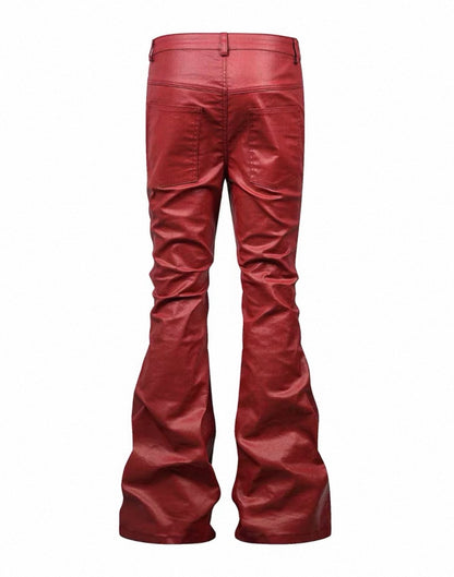 REVEL WAVE Red Lether Flare Pants
