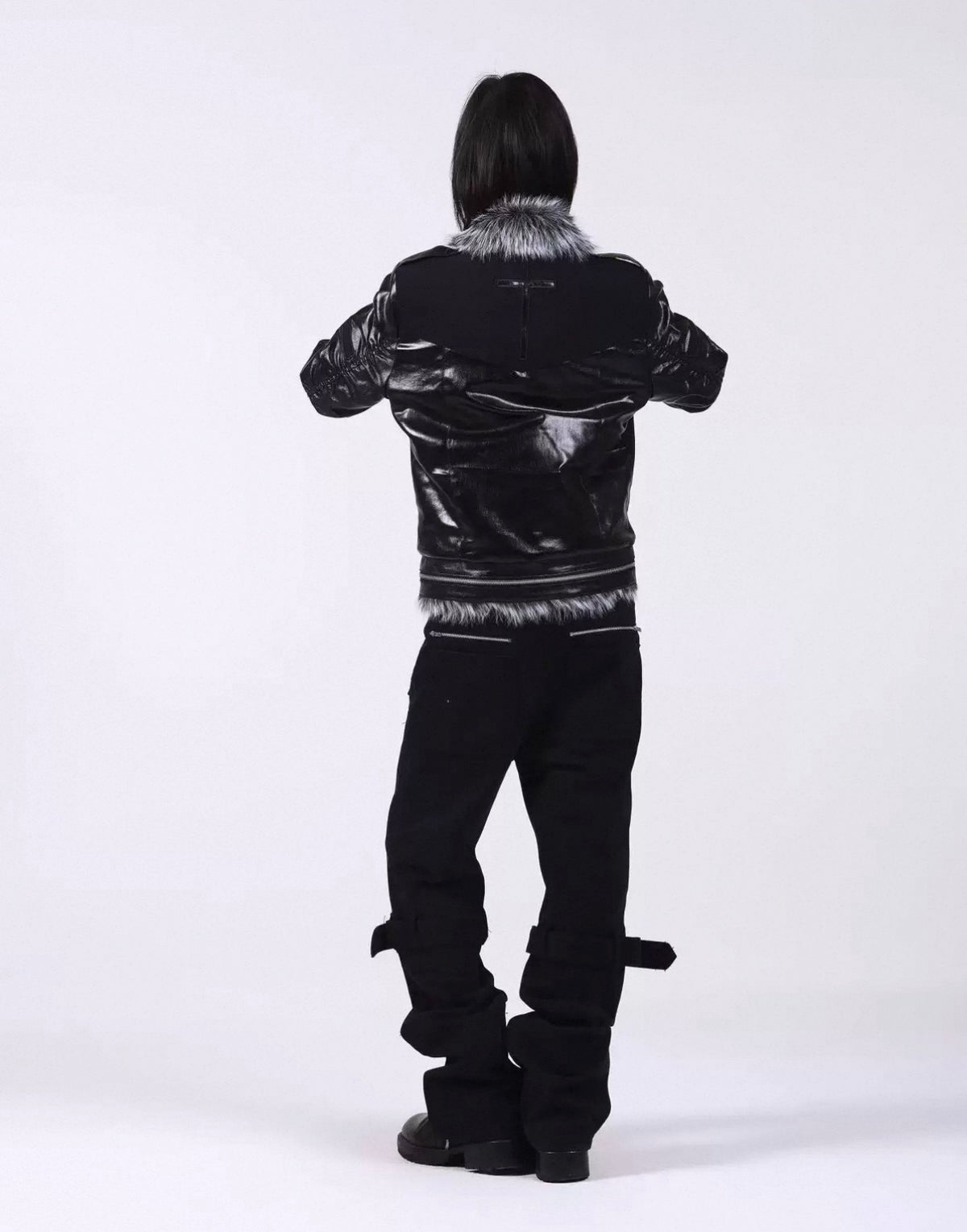 Cross Buckle Wax-Washed Fur Collar Padded Jacket