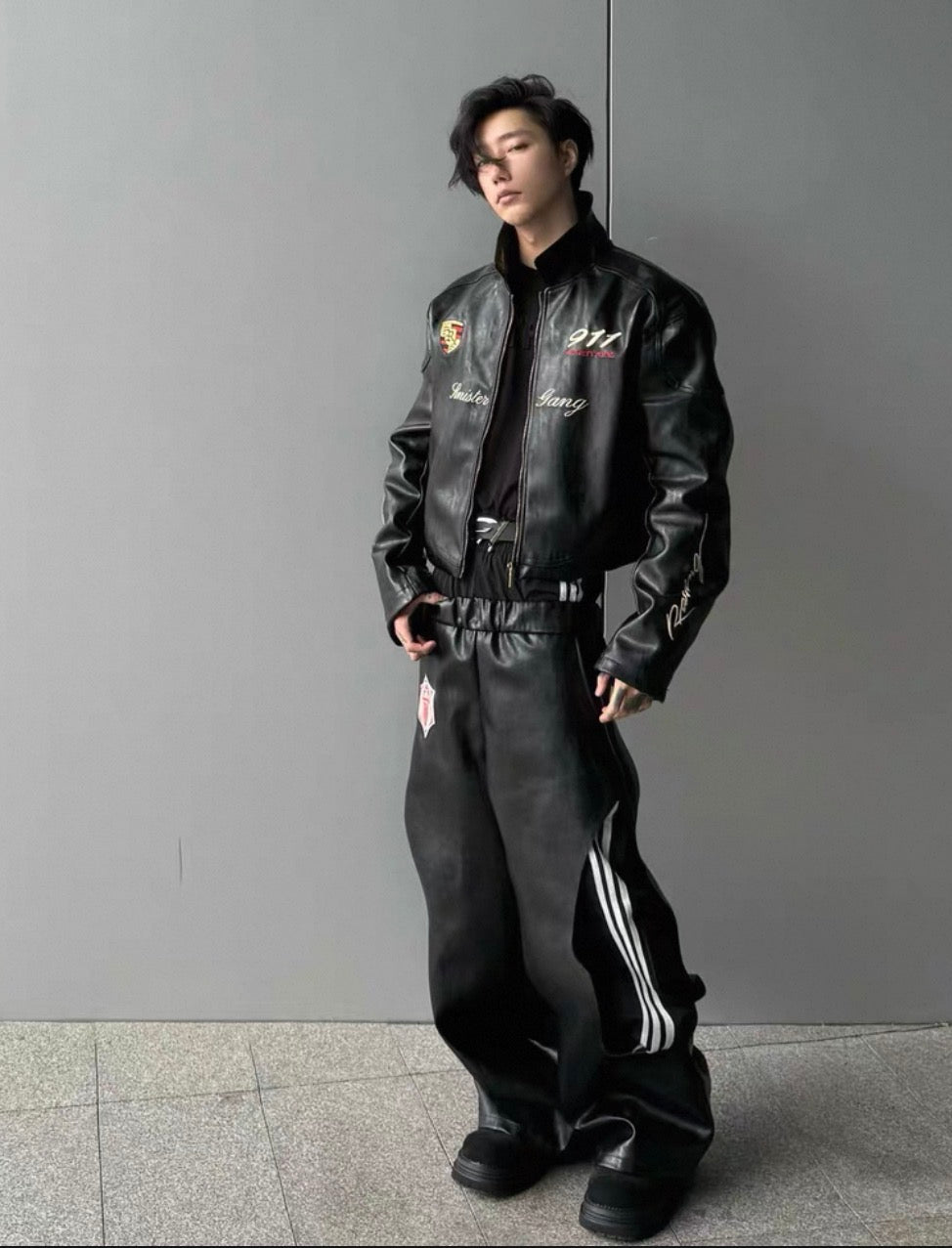 FOURTH3EX Double Waist PU Leather Pants