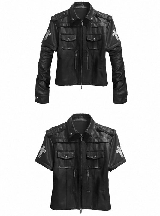 YOUWILLKNOW PU leather 2way polo&long sleeve shirt