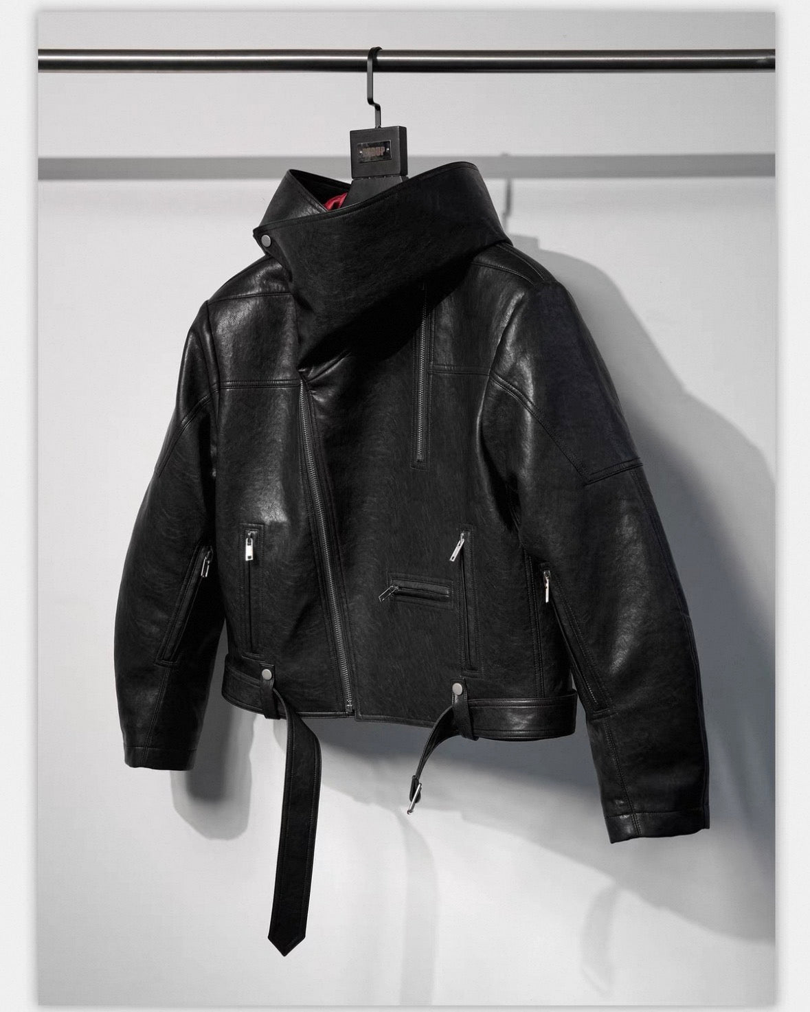 EODUP High Neck PU Leather Jacket