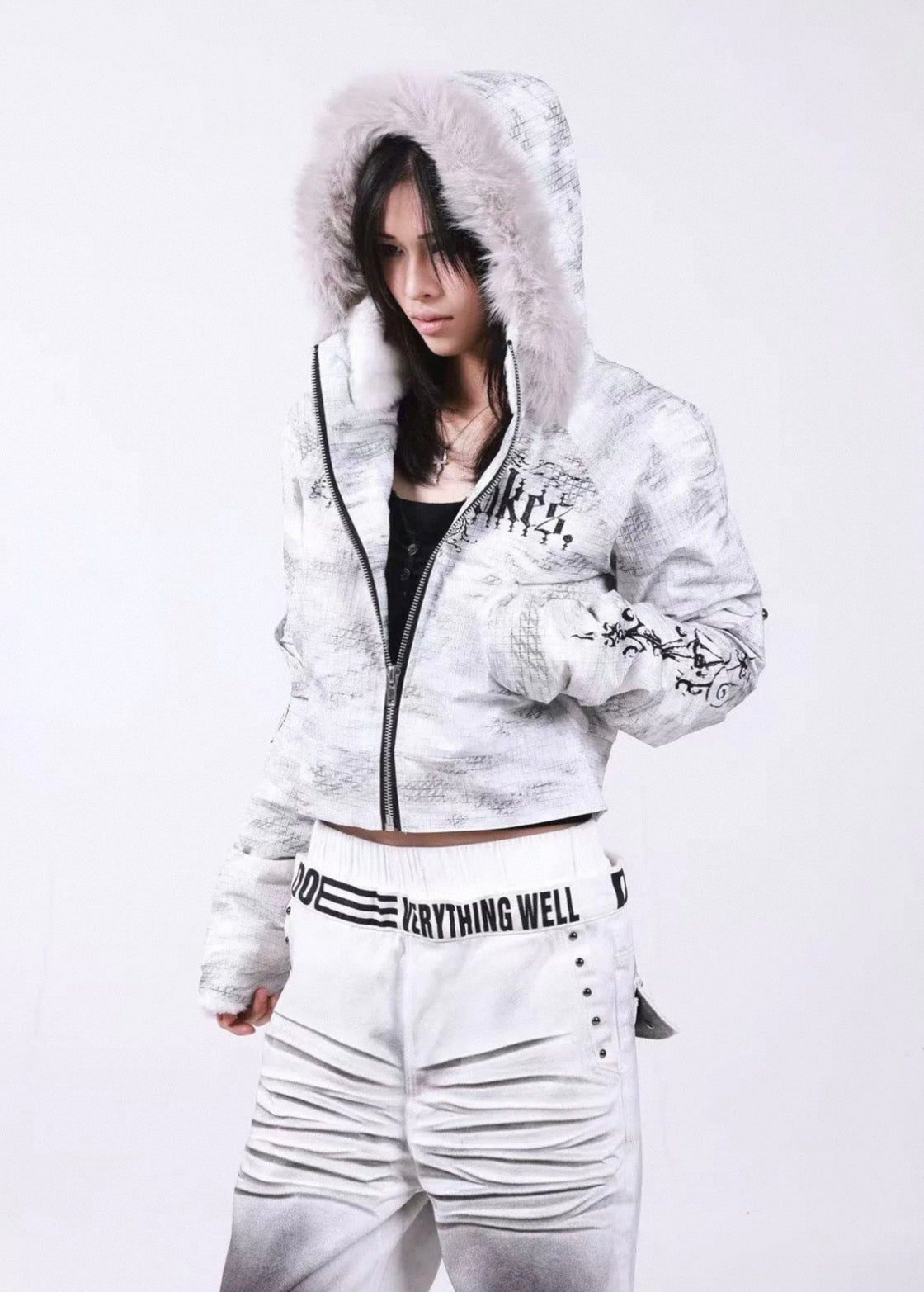 Washed Vintage Fur Collar Hooded Jacket