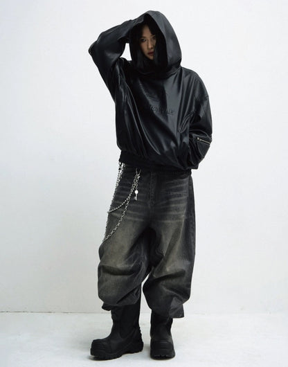 PERSONSOUL PU Leather Hoodie