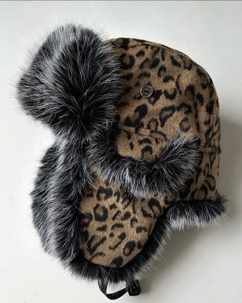 Winter Leopard-Print Trapper Hat