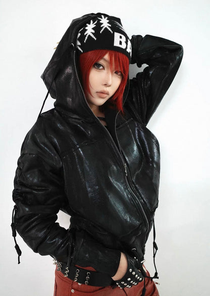 Waxed Hooded Zip-Up Jacket