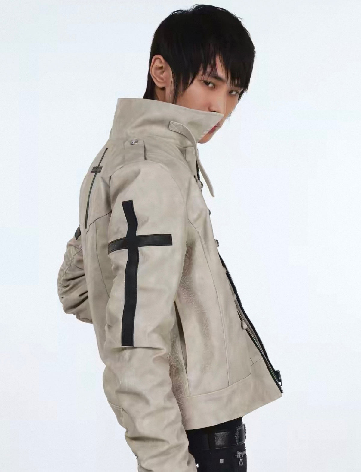 DETW ゴシッククロスバックル スリムレザージャケット SELFISH