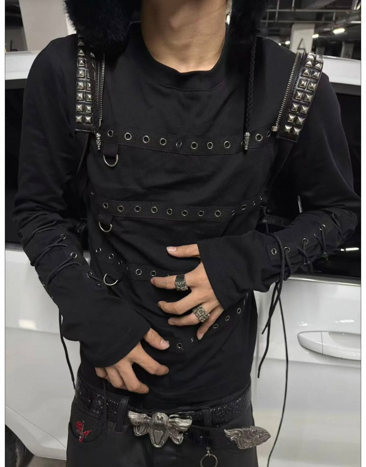 CINDER VEIN Dリングストラップ 長袖Tシャツ SELFISH