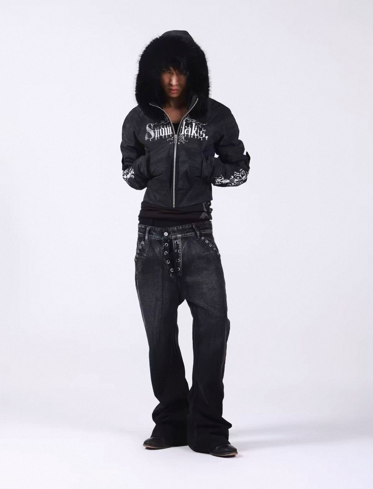Washed Vintage Fur Collar Hooded Jacket
