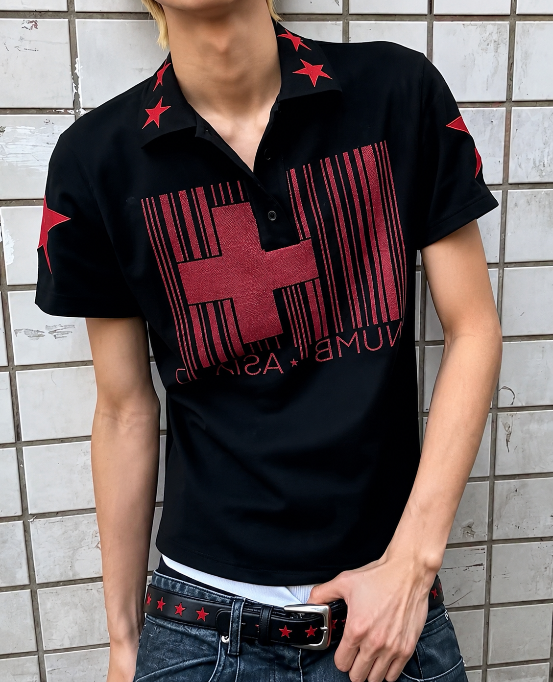 Cross Stripe Embroidered Polo Shirt