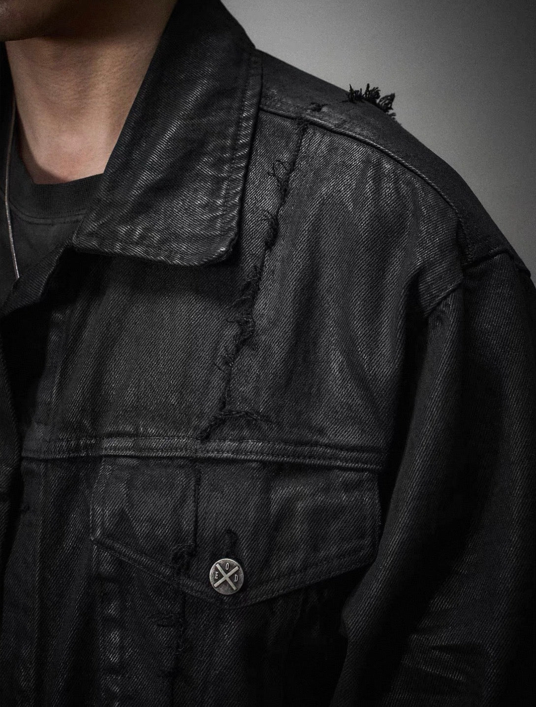 Vintage Washed Cotton Long Sleeve Cut-Out Jacket