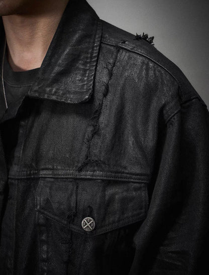 Vintage Washed Cotton Long Sleeve Cut-Out Jacket