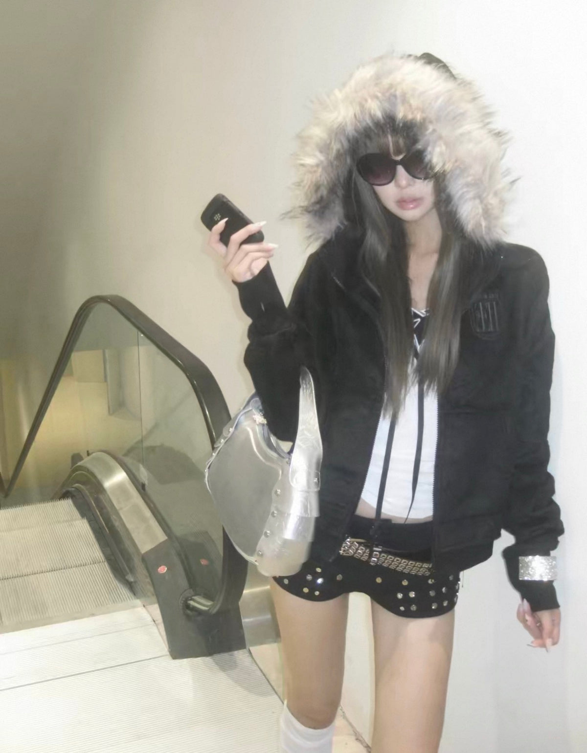 Cross Coffin Golden Raccoon Fur High Collar Hooded Fringe Jacket