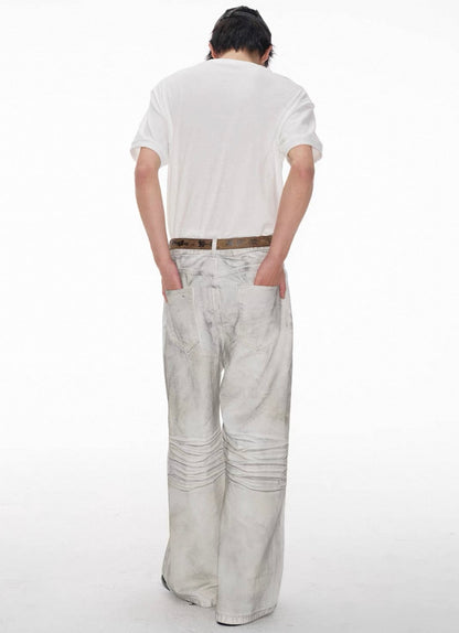 JCAESAR Distressed White Wide-Leg Denim