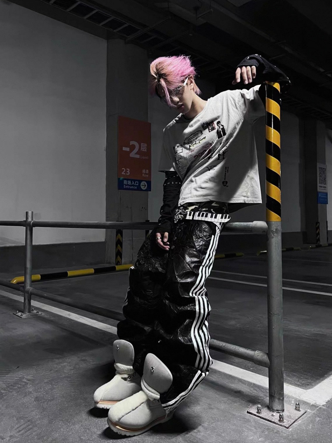 99CLUB クラックレザー ワイドパンツ 5本ライン SELFISH