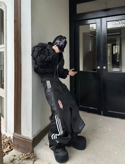 FOURTH3EX Double Waist PU Leather Pants