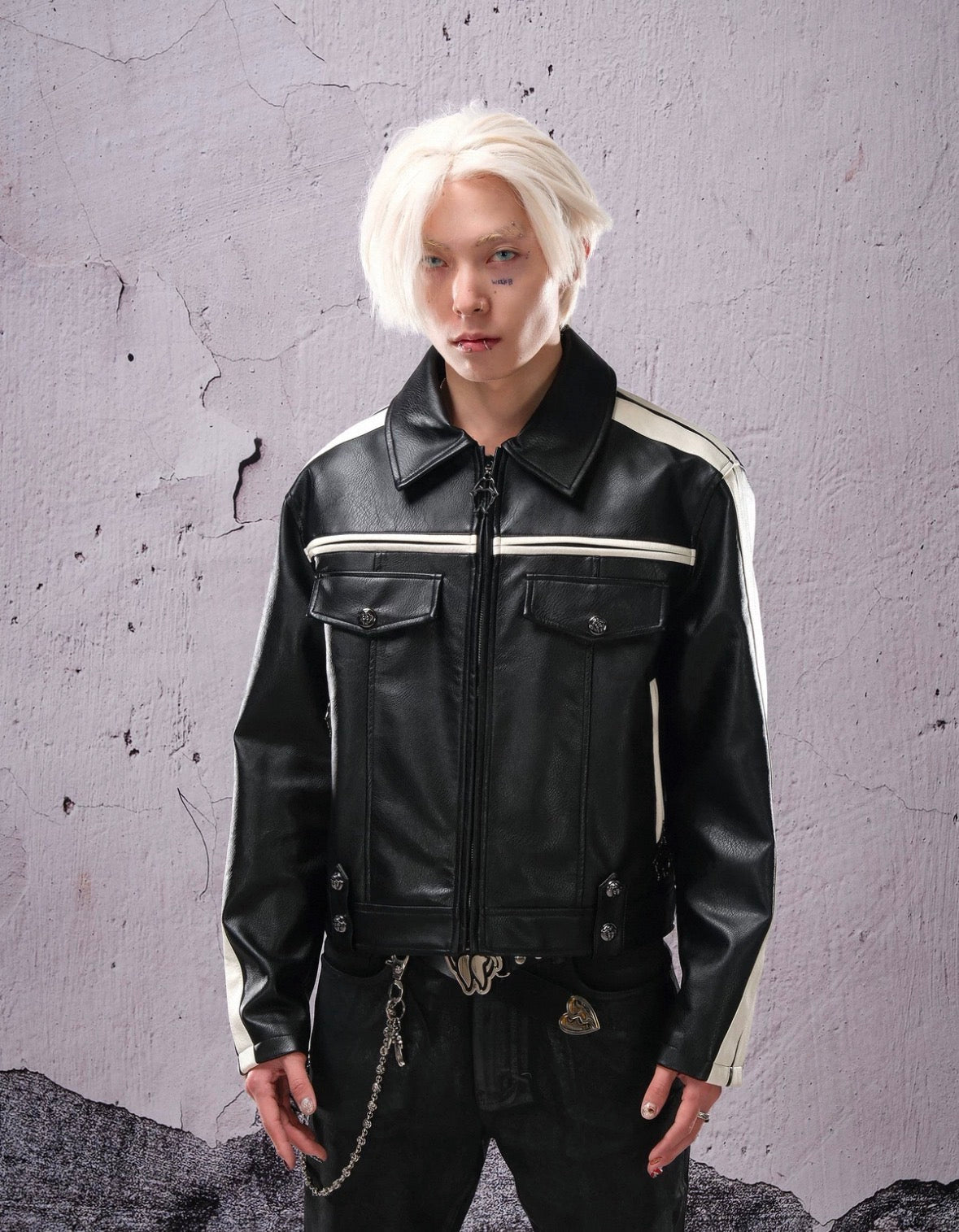 THEWET PU Lether Line Short Jacket