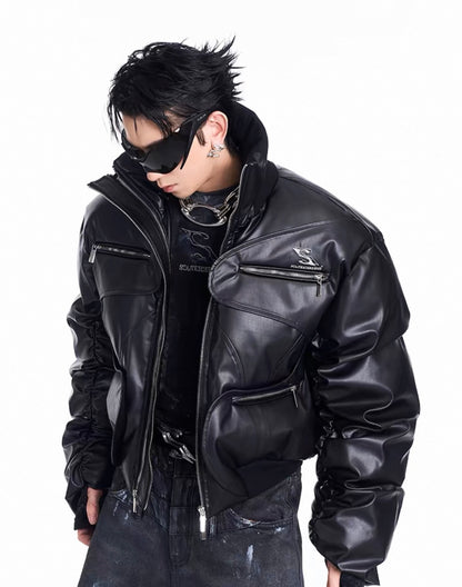 STARTEXCEEDEND PU Leather Bomber Jacket