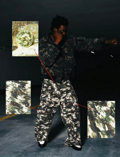 18K Rhinestone Camouflage Cargo Pants