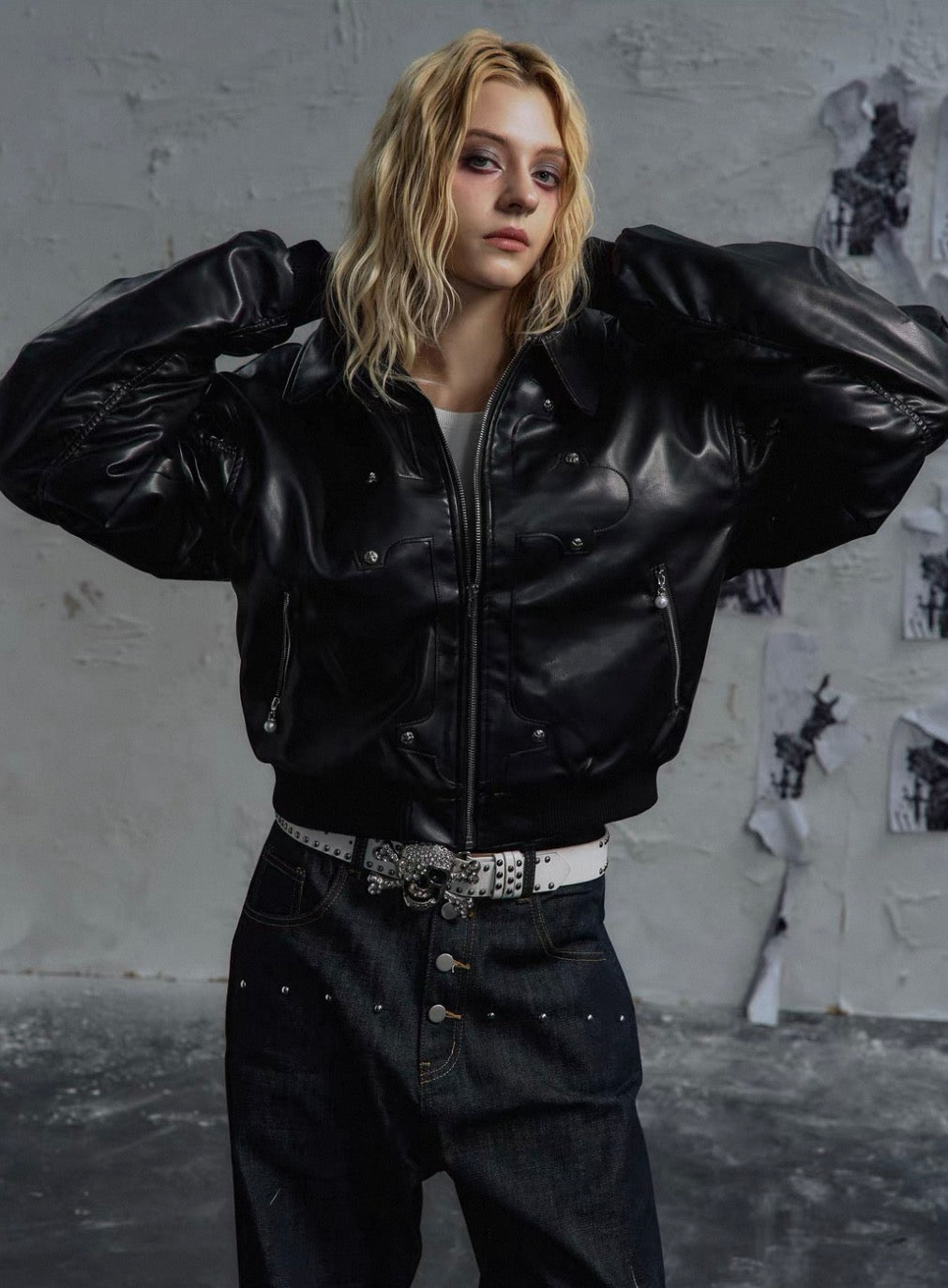 PAIKI PU Leather Bomber Jacket