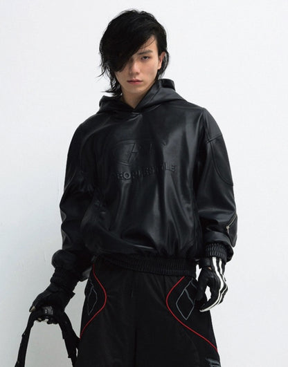 PERSONSOUL PU Leather Hoodie